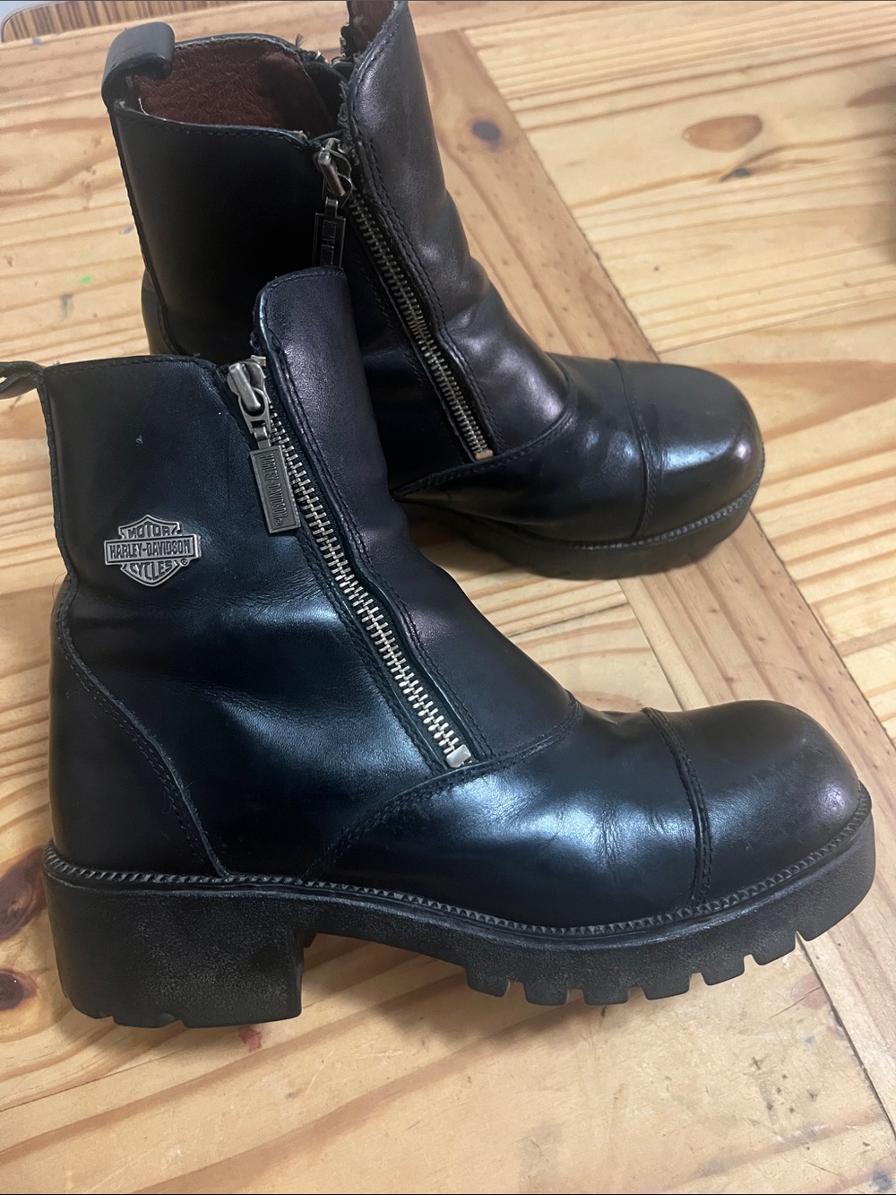 Harley-Davidson Amherst Black Leather Side-Zip Combat Ankle Boots